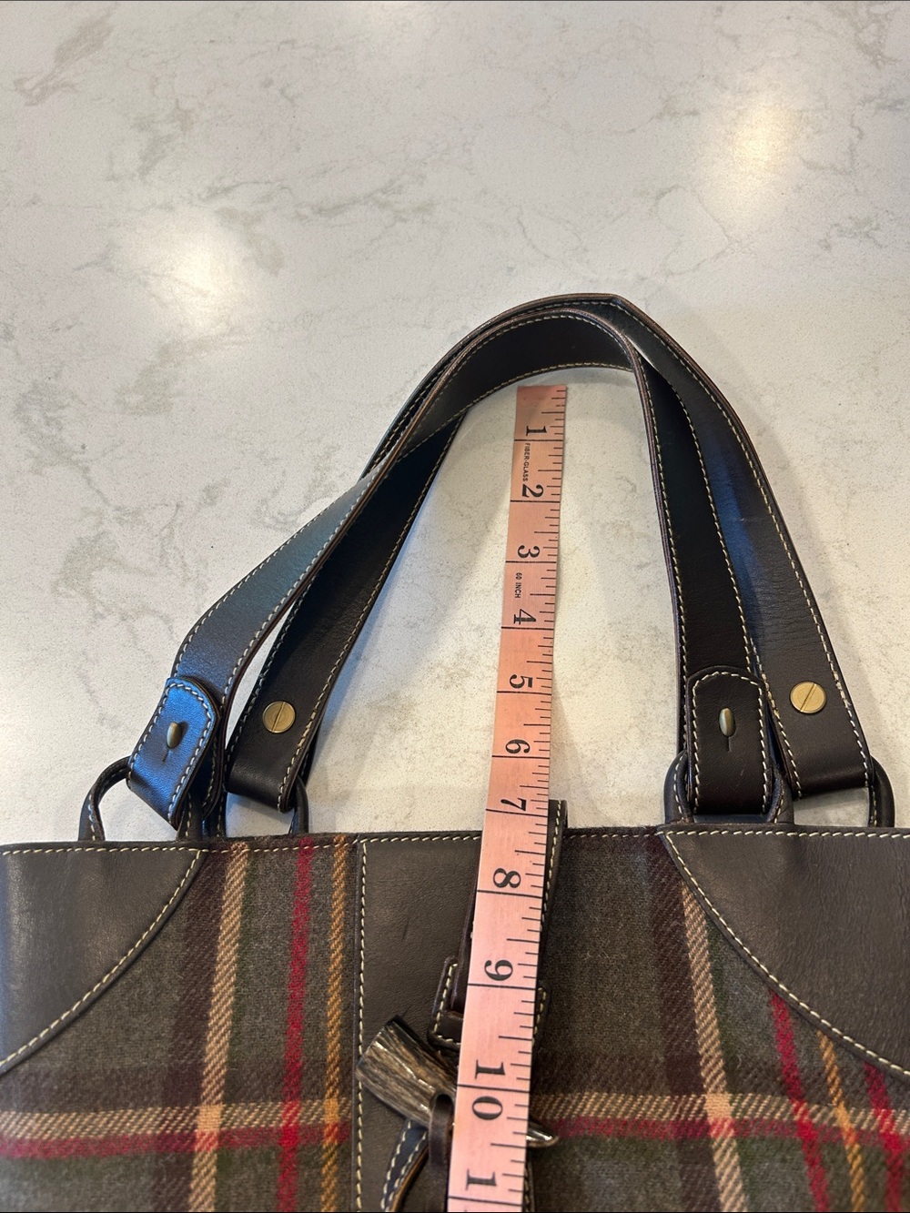 VTG Lauren Ralph Lauren Plaid Hobo Dark Brown Leather Trim Equestrian Preppy Y2K - Picture 13 of 13